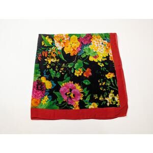 Vintage Collectif Floral Scarf Red Black Floral Square Hair Neck Foulard